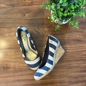 Navy Striped Wedge Shoes